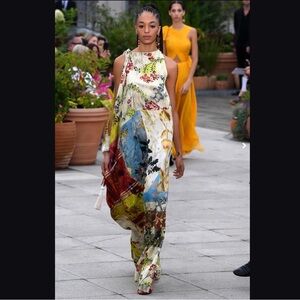 Oscar de la Renta Spring 2019 Multicolor Floral Print Satin Maxi Dress